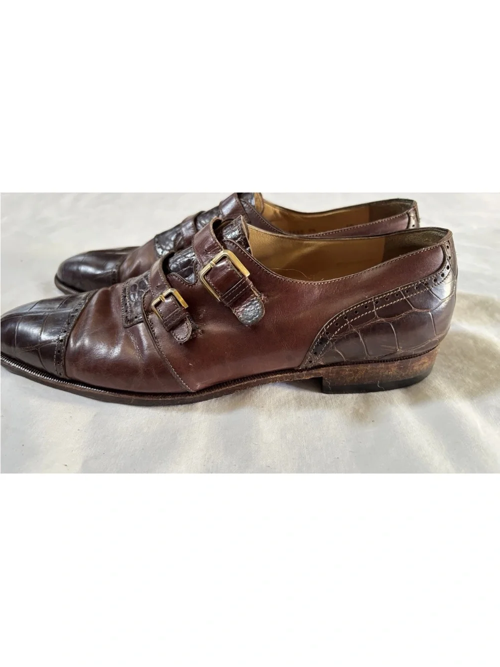 Caporicci Men’s 10 Genuine Alligator Leather Double Monk Strap Shoes Italy